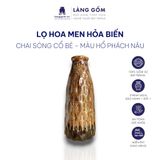  Bình hoa men hỏa biến dáng chai sóng cổ bé nmàu hổ phách 