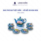 Bộ ấm chén phú quý vân đá Dệt gấm thêu hoa - vẽ nổi 3D hoa sen 