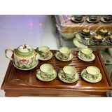  Bộ ấm chén vẽ tay kiểu chữ thập vẽ hoa - dung tích 500ml 