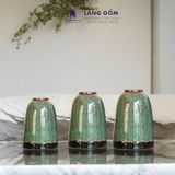  Bình hoa men hoả biến dáng chuông màu hổ phách xanh 