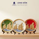  Đĩa Trang Trí Phong Thủy 05 Màu Men Ngũ Hành - Đắp Nổi Thuận Buồm Xuôi Gió Dát Vàng 18K - Quà Tặng Gốm Bát Tràng Cao Cấp 