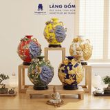  Bình Hút Lộc Công Đào Kênh Bong Đắp Nổi Gốm Sứ Bát Tràng – Bình Tụ Lộc Phong Thủy Quà Tặng Cao Cấp 