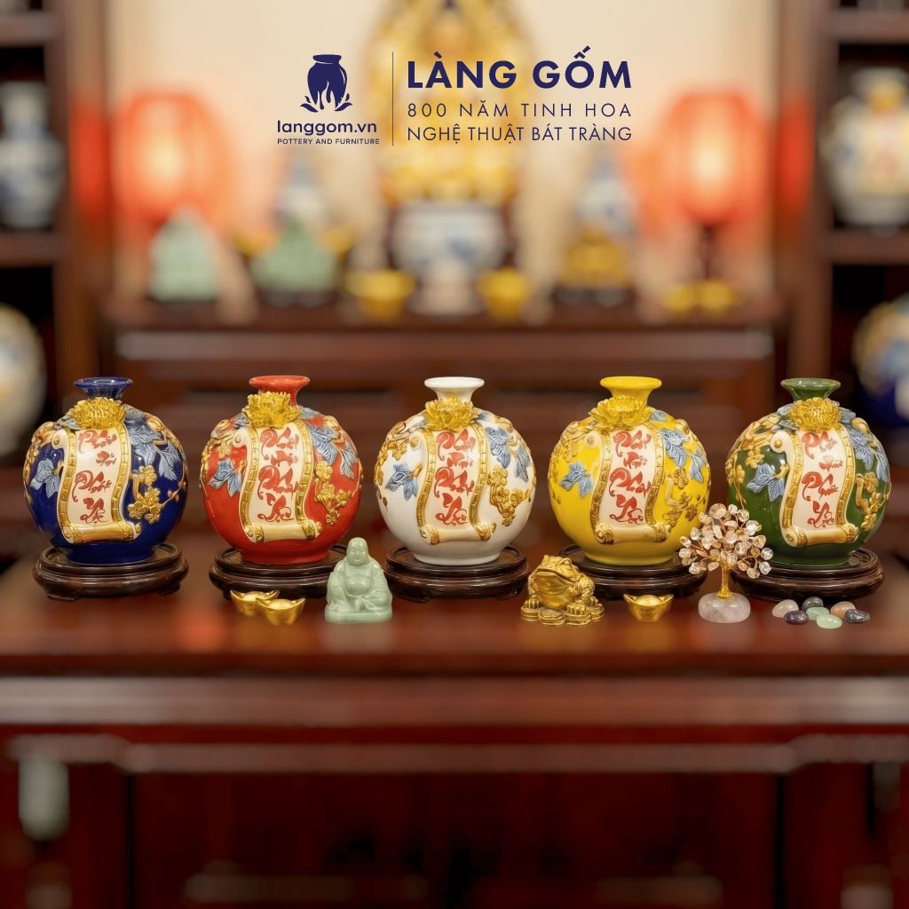  Bình Hút Lộc Phát Tài Phát Lộc Đắp Nổi 3D Gốm Sứ Bát Tràng – Bình Tụ Tài Phong Thủy Quà Tặng Cao Cấp 