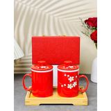  Cốc lọc trà vẽ nổi hoa đào trắng dung tích 330ml 