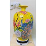  Bình hút lộc dáng cao, vẽ dệt gấm thêu hoa nổi trên gốm, họa tiết 3D, hoa nổi dát vàng cao 51cm 