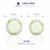  Bộ bát đĩa hoa mặt trời men kem vẽ cỏ may mắn 