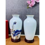  Lọ hoa men trắng vàng kim vẽ sen chuồn, sen xanh 