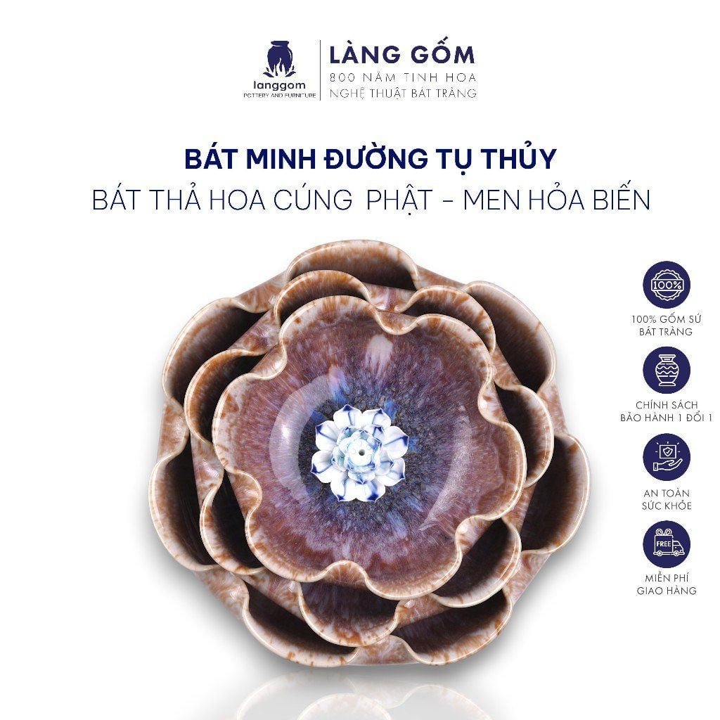  Bát minh đường tụ thủy, bát thả hoa cúng Phật, men hỏa biến cao cấp 