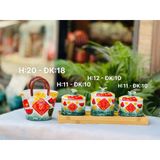  Set 3 hũ mứt kèm khay hàng thủ công vẽ tay nhiều họa tiết 