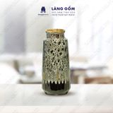  Bình hoa men hỏa biến dáng chai kẻ màu hổ phách đen 
