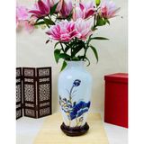  Lọ hoa men trắng vàng kim vẽ sen chuồn, sen xanh 