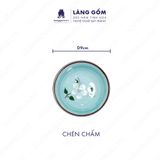  Bộ bát đĩa hoa mặt trời men xanh cổ hoa đào trắng 