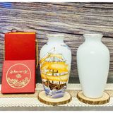  Bình hoa men trắng viền vàng kim vẽ cảnh 