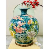  Bình hút lộc vân đá xanh đen, vẽ tay 3D thủ công hoạ tiết Chim công và hoa đào 