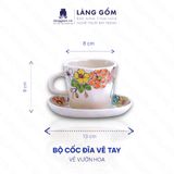  Bộ cốc đĩa lót oval họa tiết vẽ hoa lá 