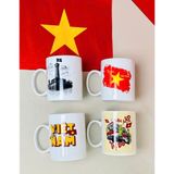  Cốc uống trà men trắng in lá cờ Việt Nam, Độc lập Tự do 