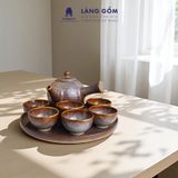  Bộ ấm chén quai chuôi men hỏa biến màu nâu trầm 