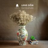  Bình hoa men màu họa tiết vẽ tay chim và hoa đào 