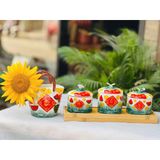  Set 3 hũ mứt kèm khay hàng thủ công vẽ tay nhiều họa tiết 