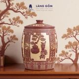  Hũ đựng gạo Bát Tràng khắc nổi Trường Xuân Phú Quý 