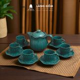  Bộ ấm chén uống trà dáng hoa sen màu xanh thiên phúc kèm đĩa lót, dung tích 750ml 