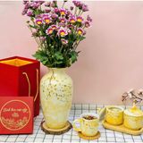  Bình hoa vân đá vẽ hoa đào trắng 