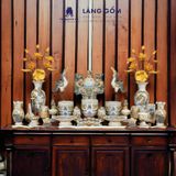  Ống hương đựng nhang chân bằng men rạn đắp nổi sen 