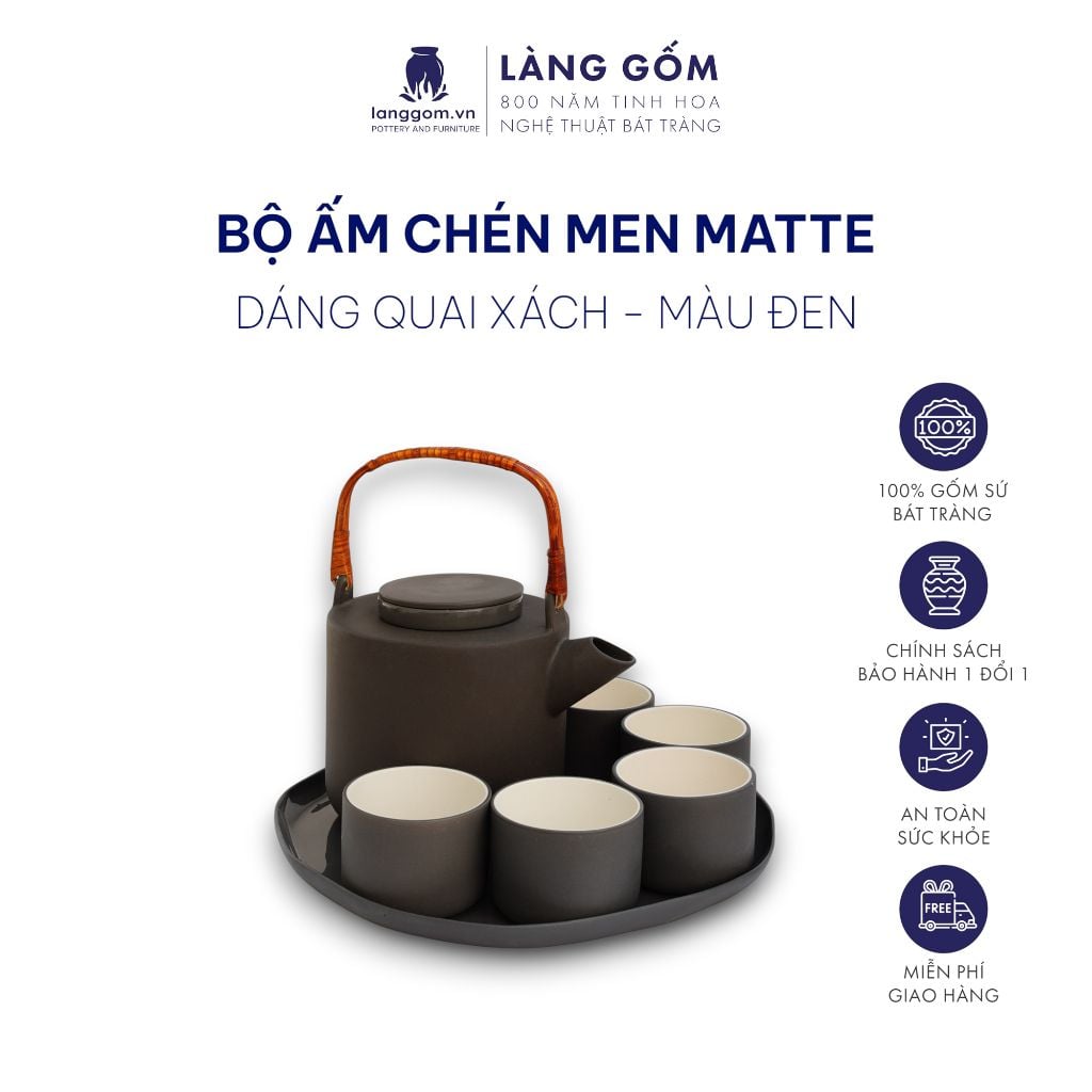  Bộ ấm chén men mát chấm bi có lõi lọc 