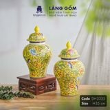  Bình hoa men màu vàng họa tiết vẽ hoa dây 