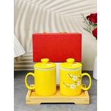  Cốc lọc trà vẽ nổi hoa đào trắng dung tích 330ml 