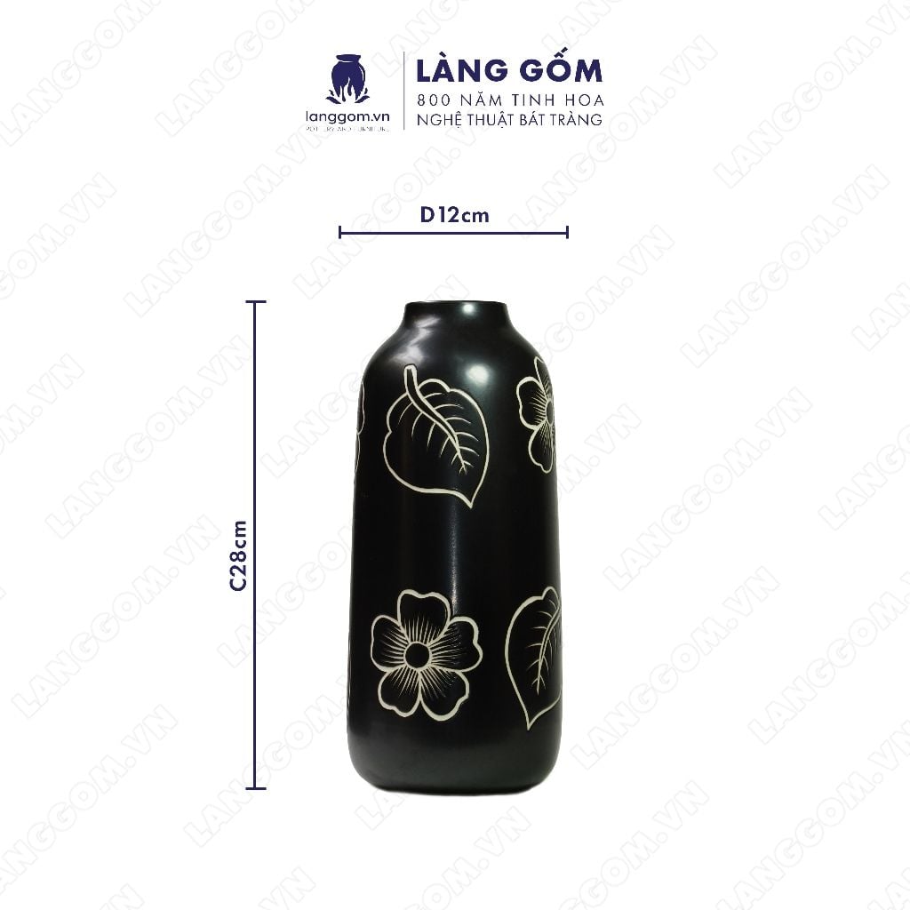  Bình cắm men mát dáng trụ khắc hoa lá 