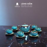  Bộ ấm chén men hỏa biến màu tuyết trắng và lục bảo 