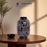  Lọ hoa men mát dáng lồng đèn họa tiết vẽ hoa lá nét gại 