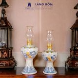  Đèn thờ cúng, đèn dầu để bàn thờ gia tiên - Bộ đồ thờ men rạn đắp nổi tinh xảo 