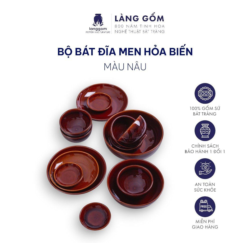  Bộ bàn ăn men hỏa biến - Màu nâu trầm 