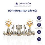  Bát hương, bát nhang, lư hương - Bộ thờ cúng, đồ thờ men rạn đắp nổi họa tiết RỒNG CUỘN SEN (CÓ CHÂN ĐẾ) - Gốm Bát Tràng 