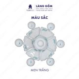  Bộ bát đĩa hoa mặt trời men trắng vẽ hoa sen xanh 