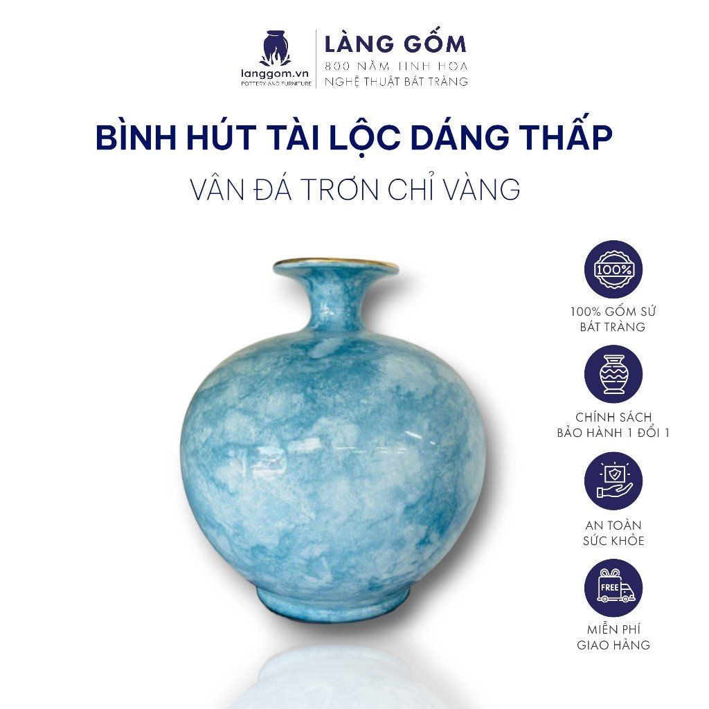  Bình hút lộc vân đá trơn chỉ vàng phong thủy 