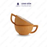  Bát ăn cơm gốm sứ xước màu vàng kiểu gại, có quai, giữ nhiệt 