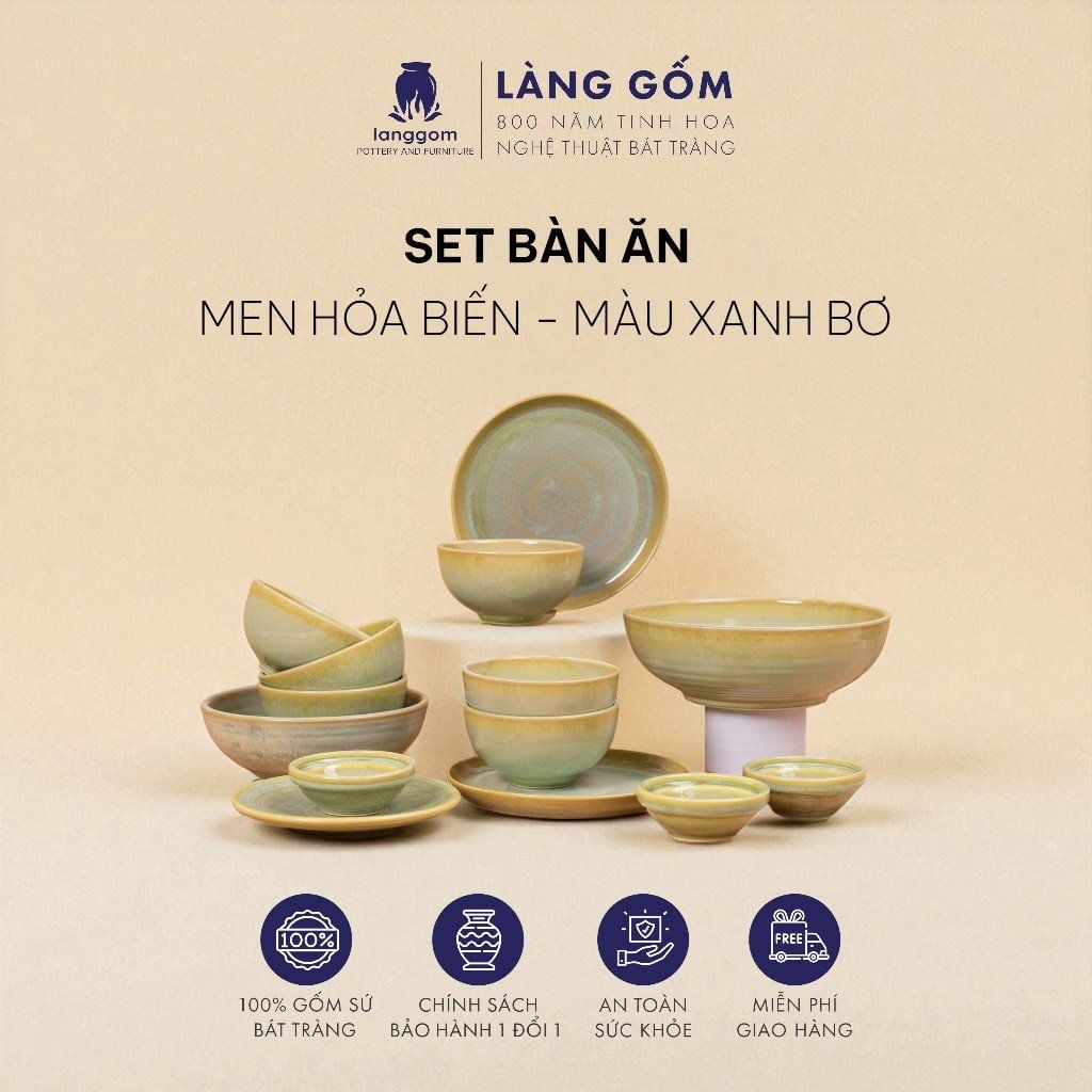  Bộ bàn ăn men hỏa biến - Màu xanh bơ 