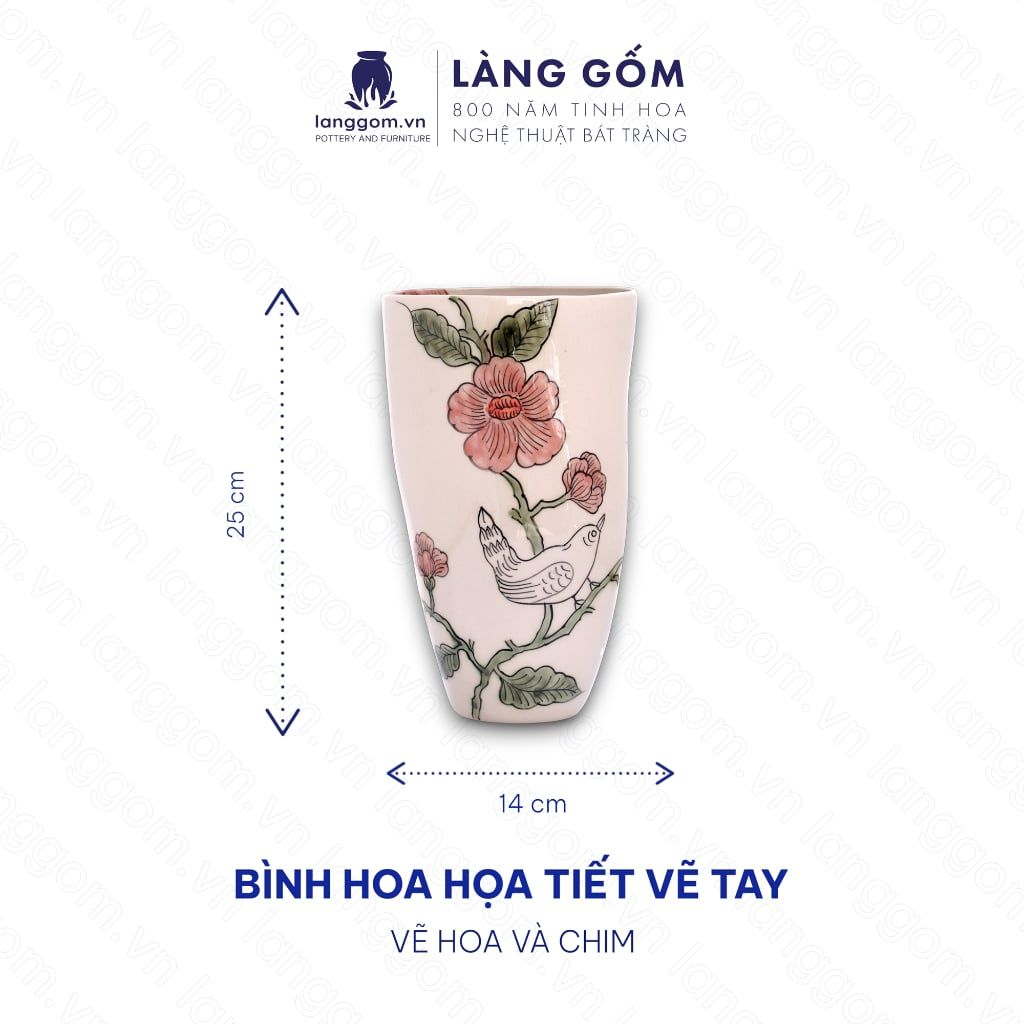  Lọ hoa men màu vẽ tay họa tiết hoa và chim 
