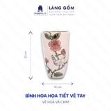  Lọ hoa men màu vẽ tay họa tiết hoa và chim 
