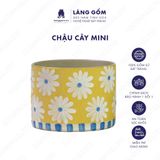  Chậu cây mini dáng trụ tròn men mát họa tiết vẽ hoa 