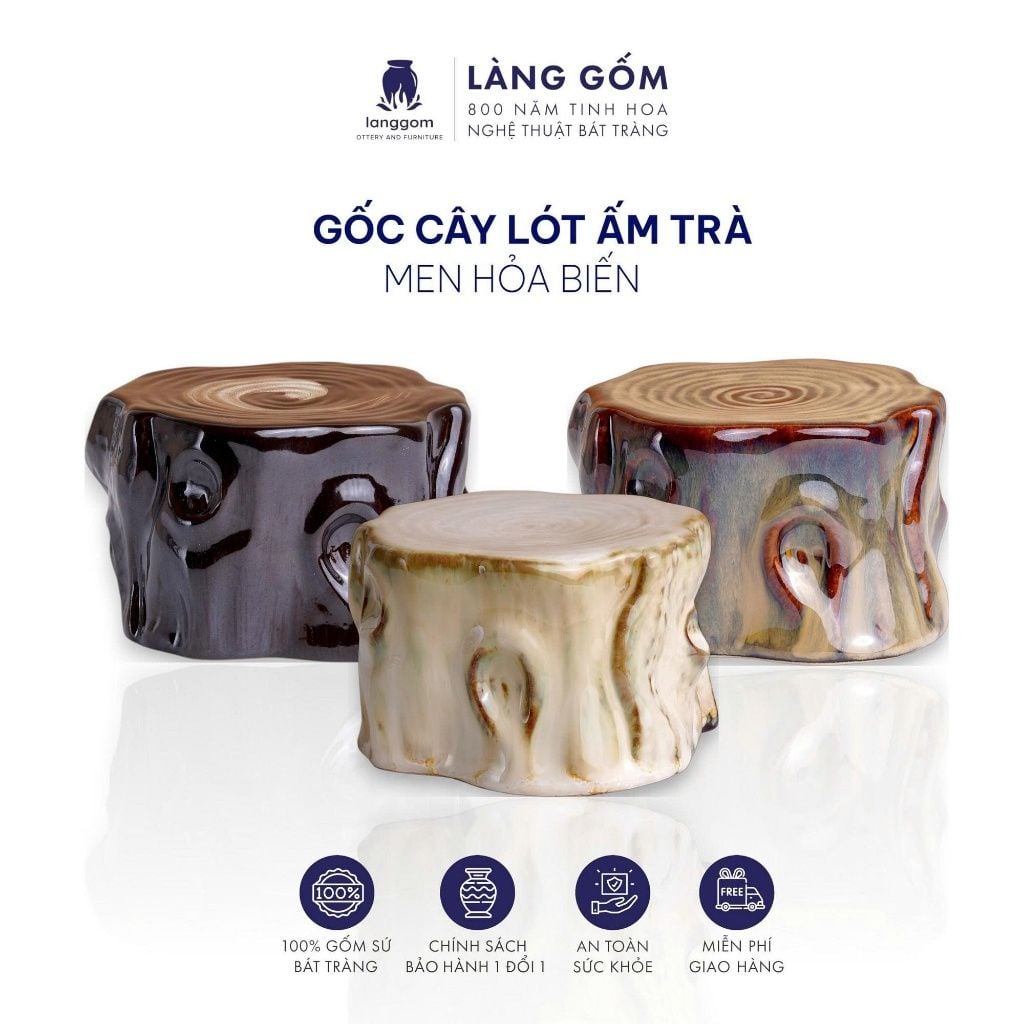  Đế gốc cây lót ấm trà men hỏa biến 