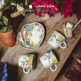  Bộ cốc đĩa lót oval họa tiết vẽ hoa lá 
