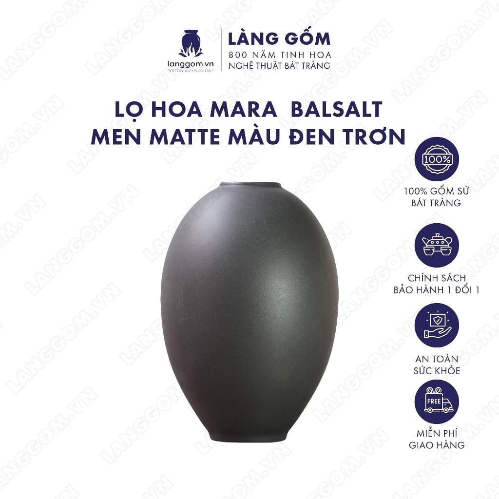  Bình hoa Mara Balsalt men matte màu đen 