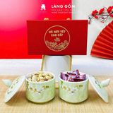  Hũ mứt sứ vân đá vẽ đào trắng 