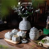  Hũ mứt sứ họa tiết vẽ tay thủ công dáng tròn dẹt 