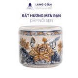  Bát hương men rạn đắp nổi họa tiết hoa sen 