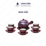  Bộ ấm chén dáng chuôi ganh khắc họa tiết hoa ban 